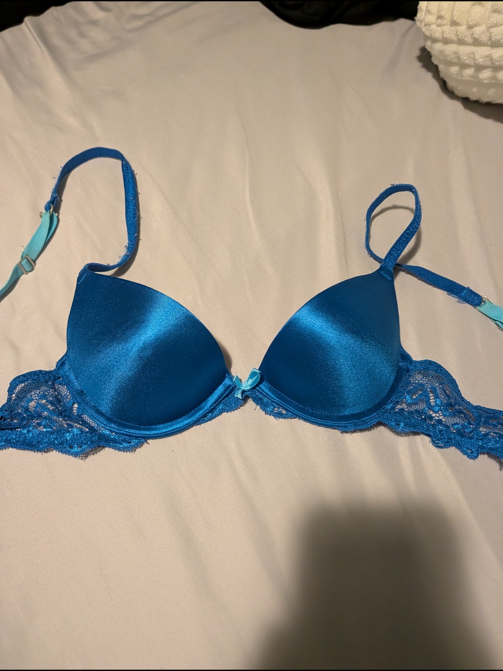 PINK Victoria's Secret Blue Satin Push-Up Bra with Lace